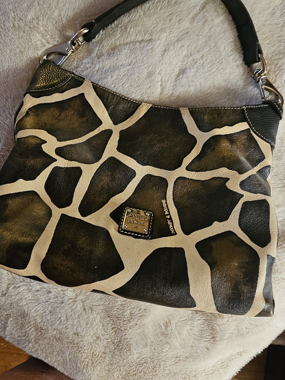 Dooney & Bourke Black and Cream Giraffe-Print Shoulder Bag